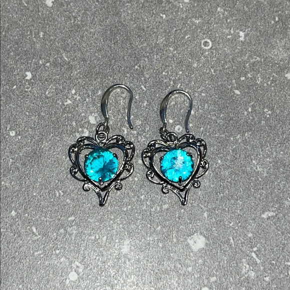 Jewelry - 925 Silver Heart Earrings with Blue Gemstone